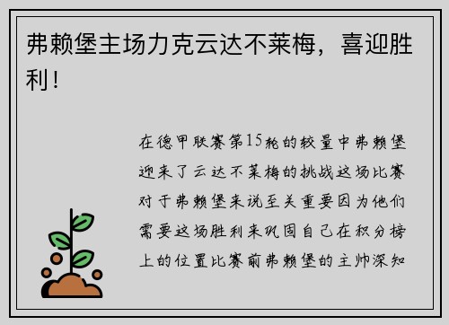 弗赖堡主场力克云达不莱梅，喜迎胜利！